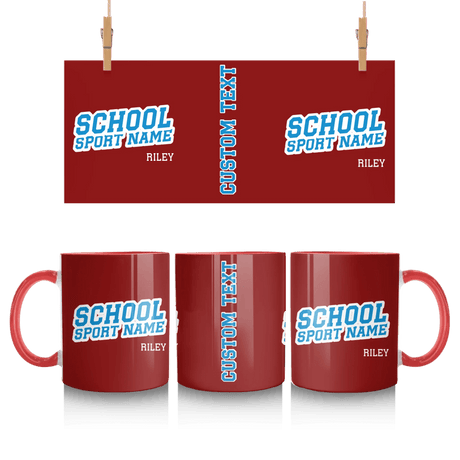 Custom School Spirit Mug With School and Mascot Name With Slanted Block Varsity Design