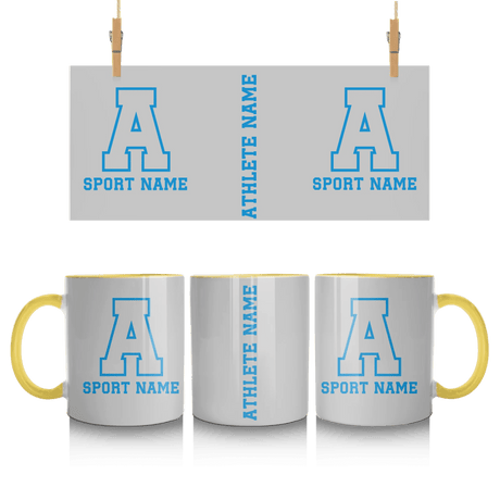 Custom School Spirit Mug With Initial & Sport With Classic Letter Block Design