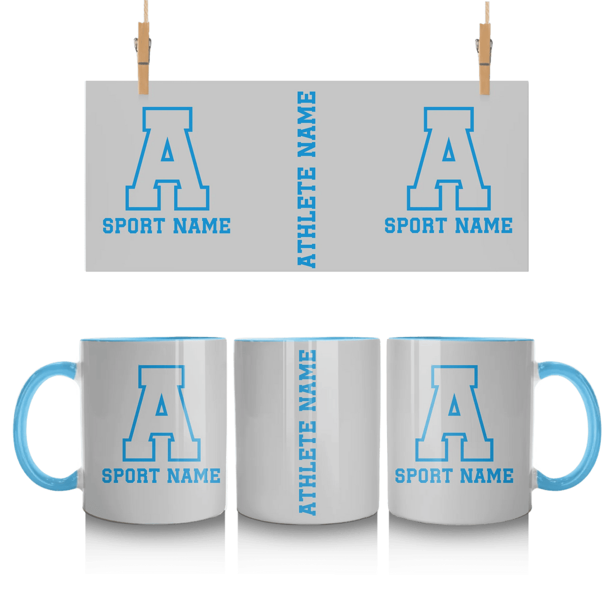 Custom School Spirit Mug With Initial & Sport With Classic Letter Block Design