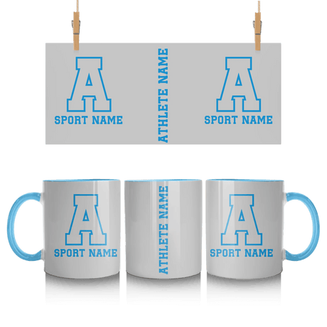 Custom School Spirit Mug With Initial & Sport With Classic Letter Block Design