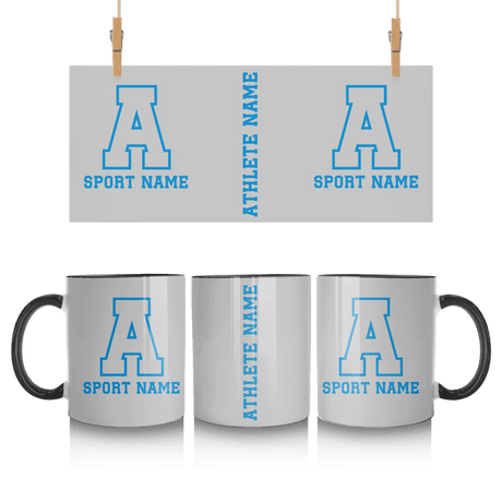 Custom School Spirit Mug With Initial & Sport With Classic Letter Block Design