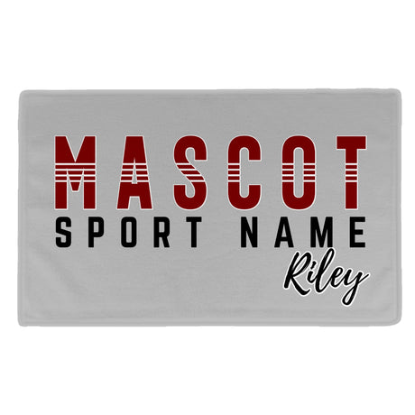 Custom School Spirit Rally Towel With Mascot and Sport With Striped Text Design