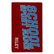 Custom School Spirit Rally Towel With School and Mascot Name With Slanted Block Varsity Design