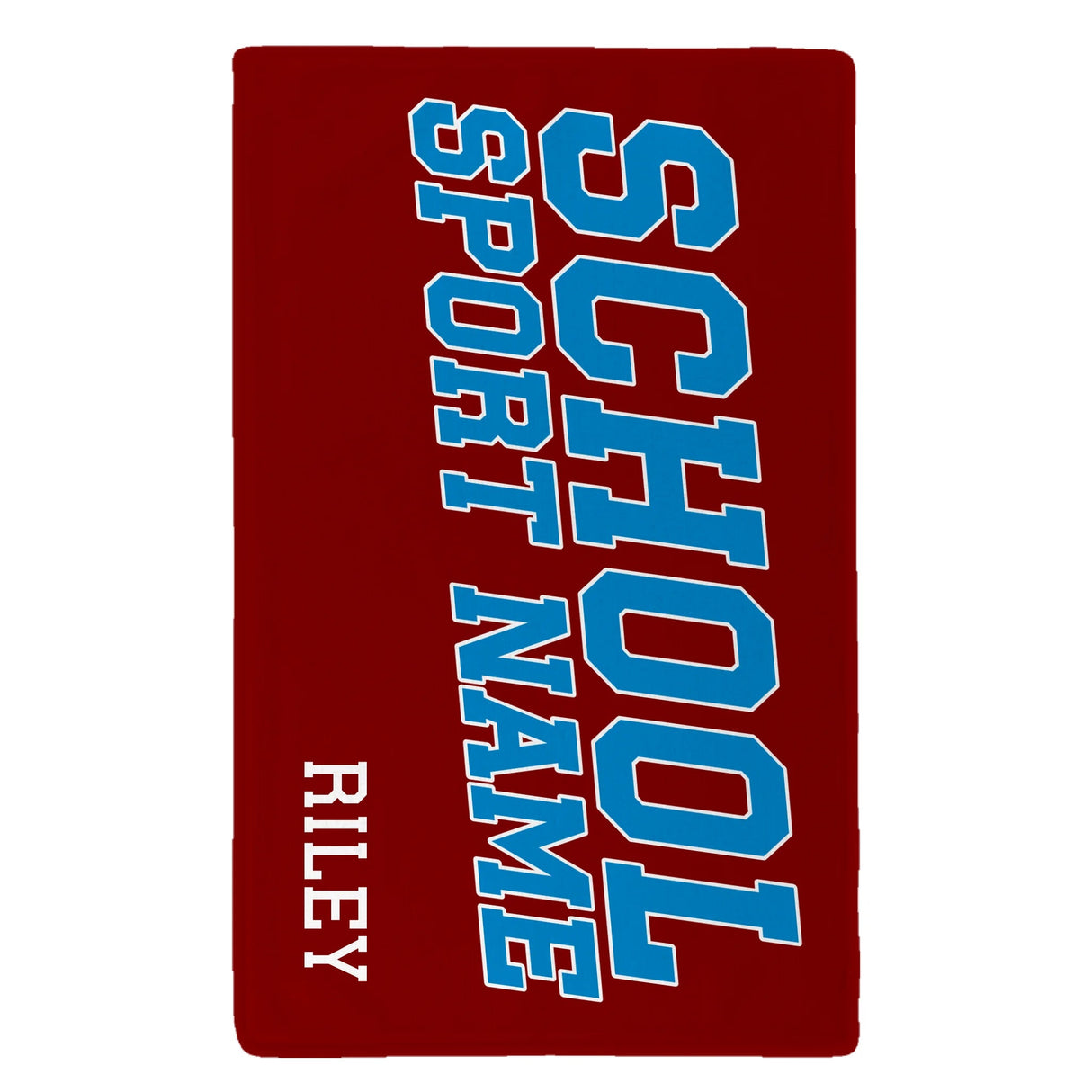 Custom School Spirit Rally Towel With School and Mascot Name With Slanted Block Varsity Design