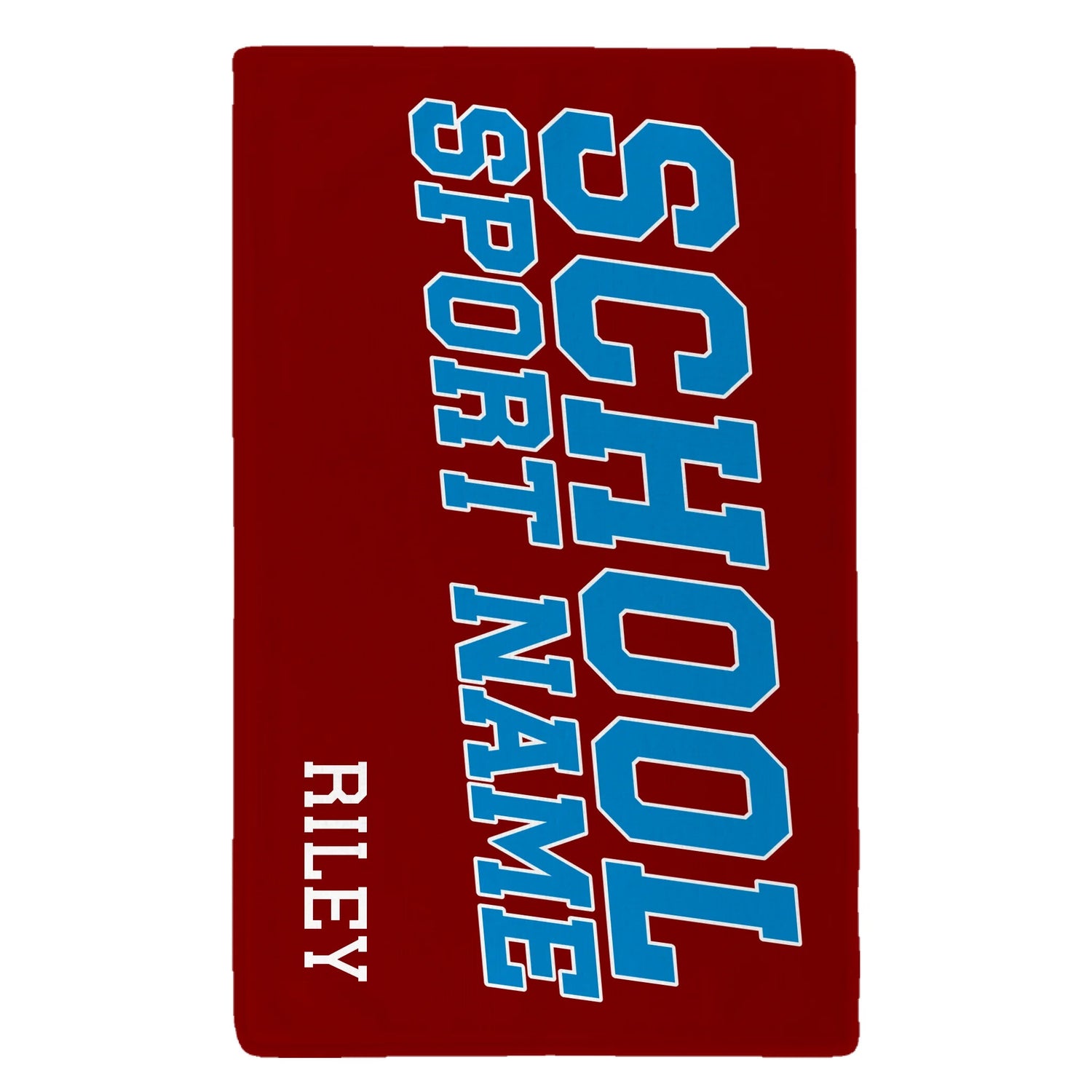Custom School Spirit Rally Towel With School and Mascot Name With Slanted Block Varsity Design