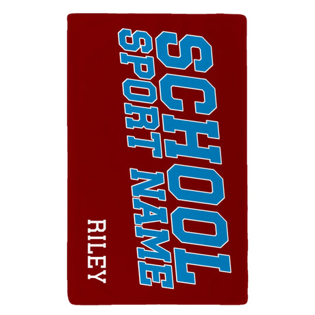 Custom School Spirit Rally Towel With School and Mascot Name With Slanted Block Varsity Design