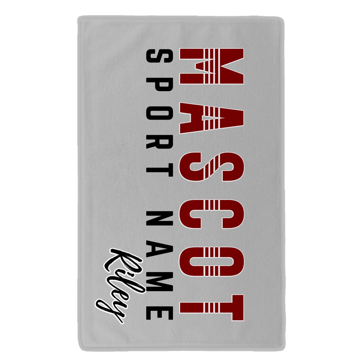 Custom School Spirit Rally Towel With Mascot and Sport With Striped Text Design