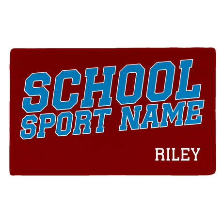 Custom School Spirit Rally Towel With School and Mascot Name With Slanted Block Varsity Design