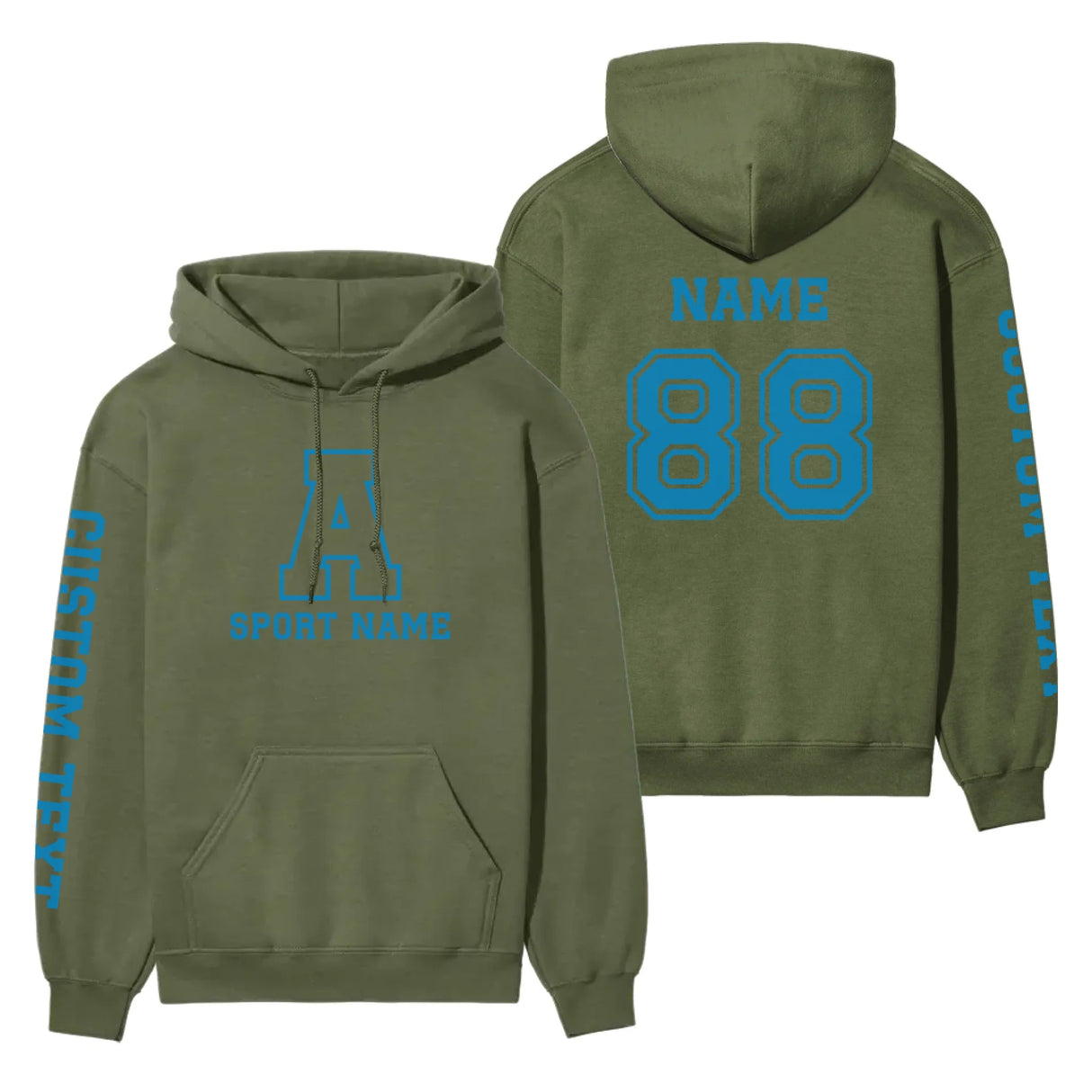 Custom School Spirit on a Hoodie With Initial & Sport With Classic Letter Block Design on a Hoodie
