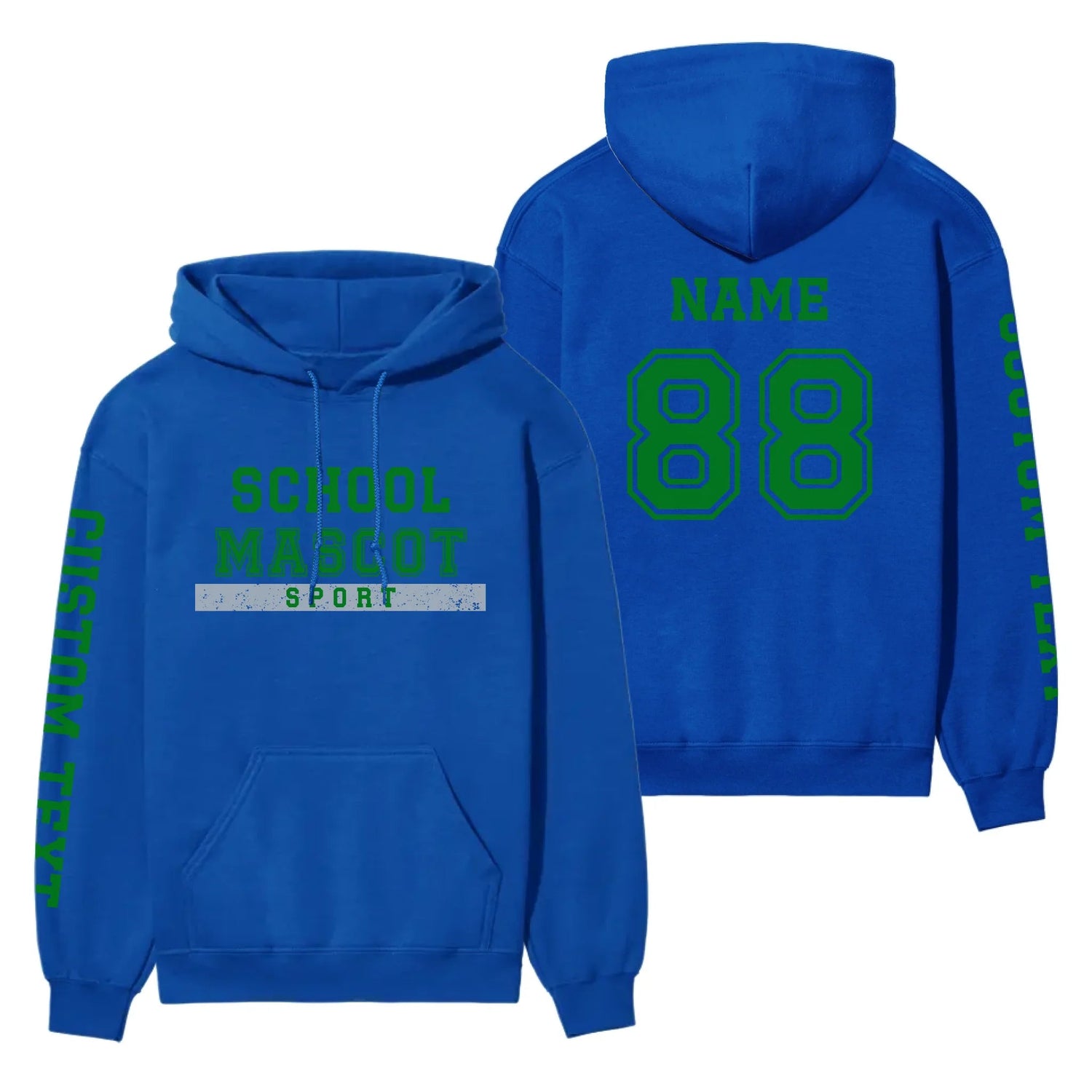 Custom School Spirit on a Hoodie With Mascot & Sport Name With Bold Varsity Design on a Hoodie