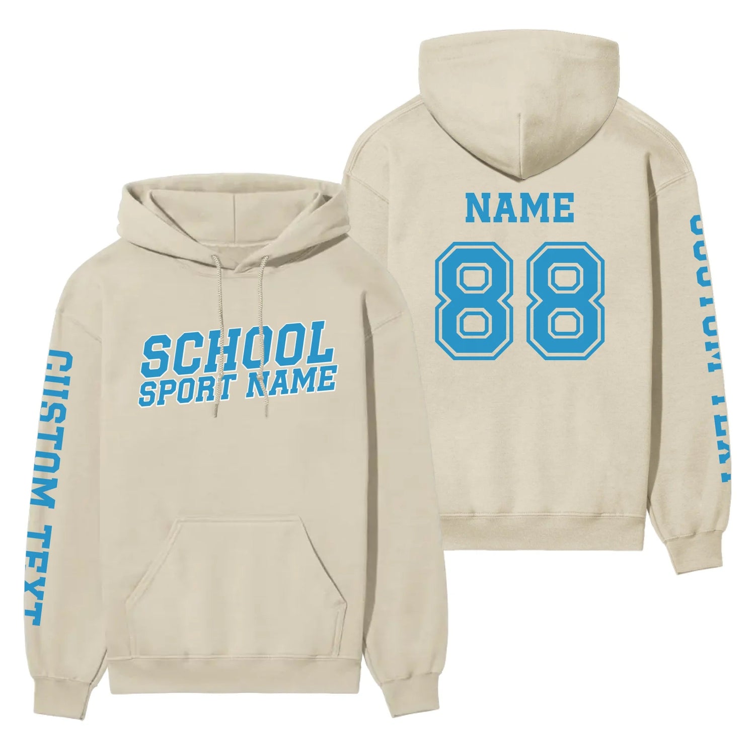 Custom School Spirit on a Hoodie With School and Mascot Name With Slanted Block Varsity Design on a Hoodie