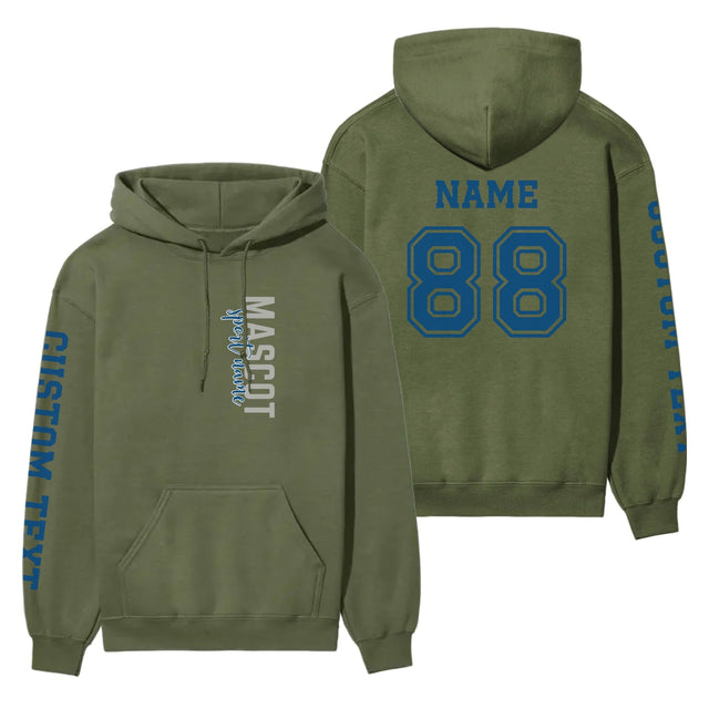 Custom School Spirit on a Hoodie With Mascot & Sport Name With Modern Vertical Design on a Hoodie