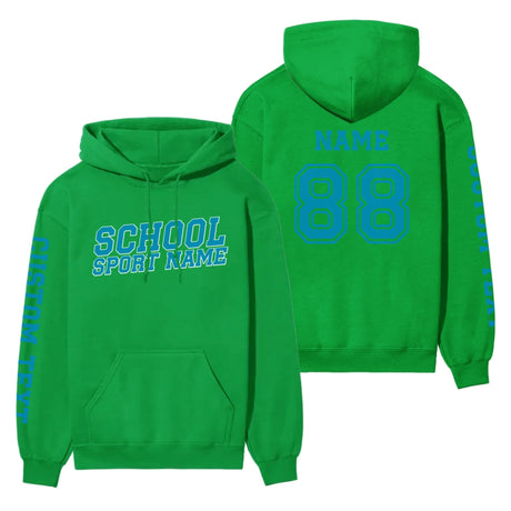 Custom School Spirit on a Hoodie With School and Mascot Name With Slanted Block Varsity Design on a Hoodie