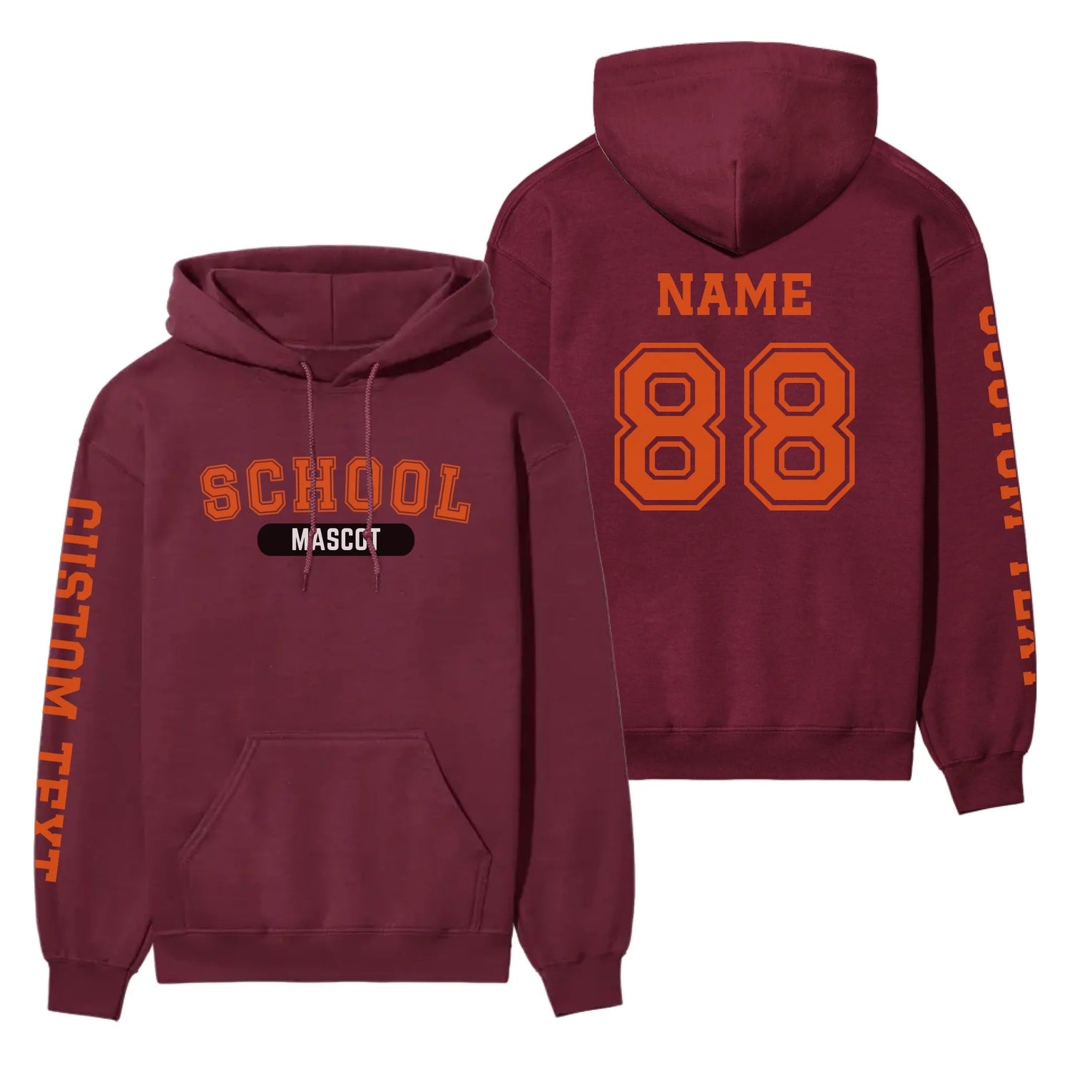 Custom School Spirit on a Hoodie With School and Mascot With Classic Design on a Hoodie