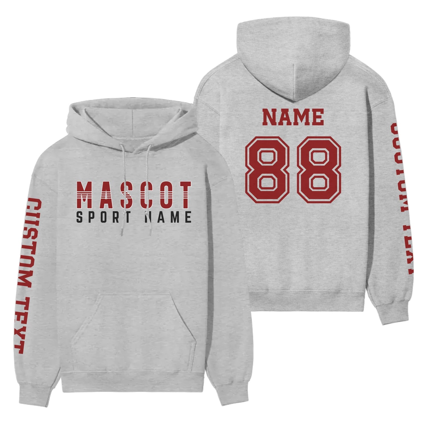 Custom School Spirit on a Hoodie With Mascot and Sport With Striped Text Design on a Hoodie