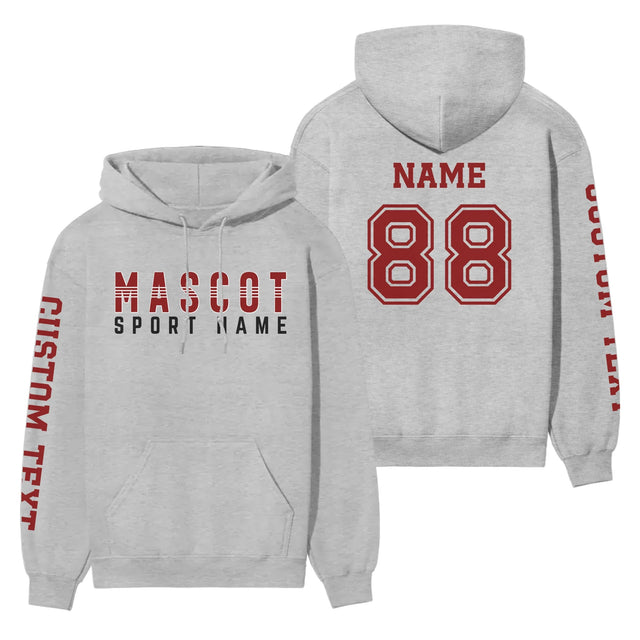 Custom School Spirit on a Hoodie With Mascot and Sport With Striped Text Design on a Hoodie