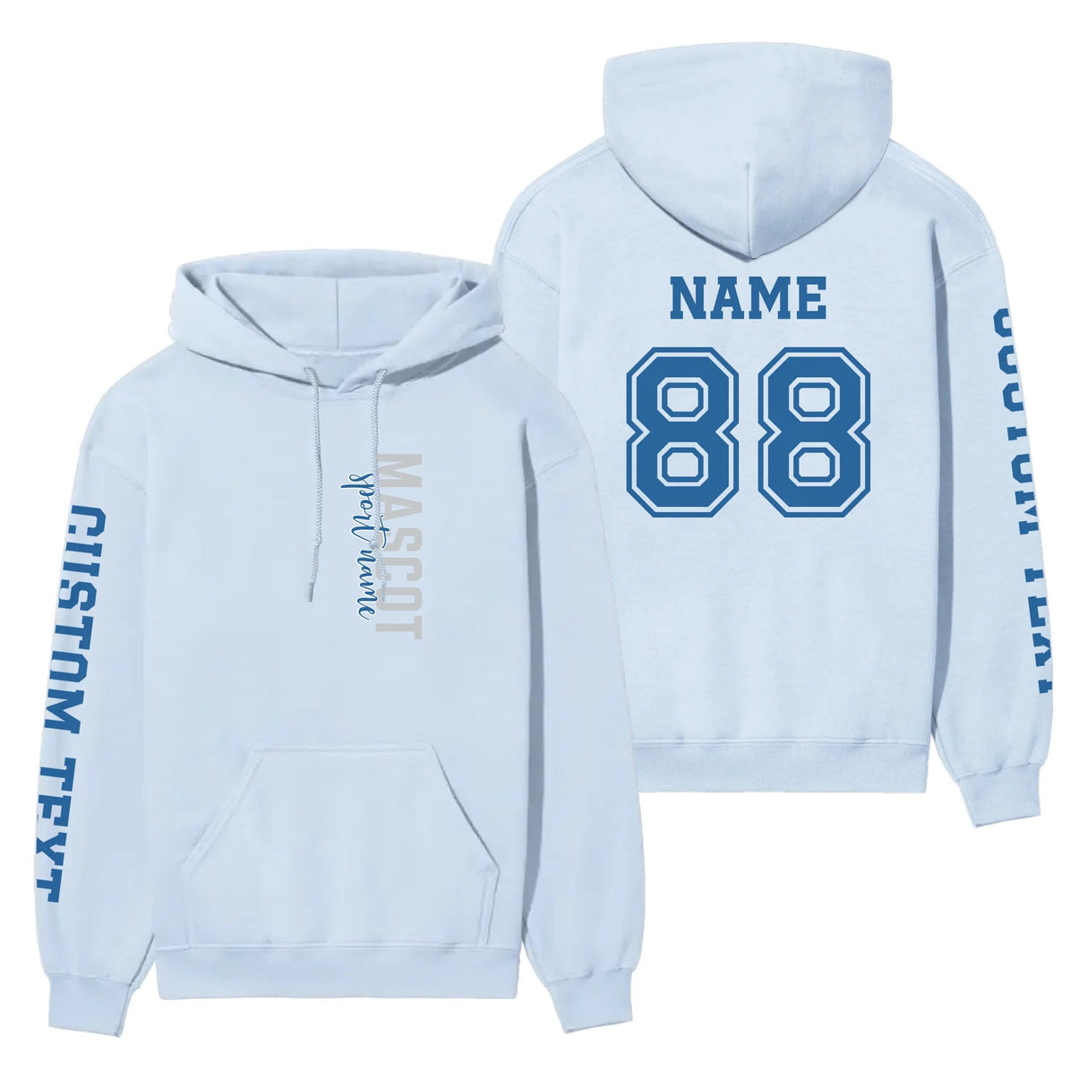 Custom School Spirit on a Hoodie With Mascot & Sport Name With Modern Vertical Design on a Hoodie