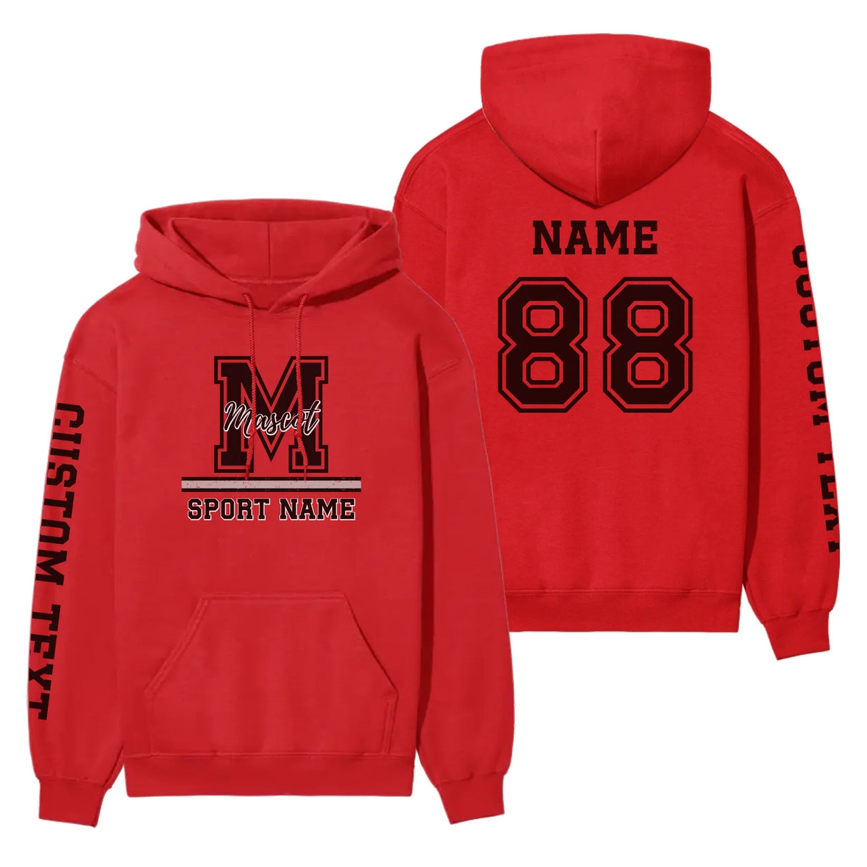 Custom School Mascot on a Hoodie With Large Initial, Mascot & Sport Name on a Hoodie