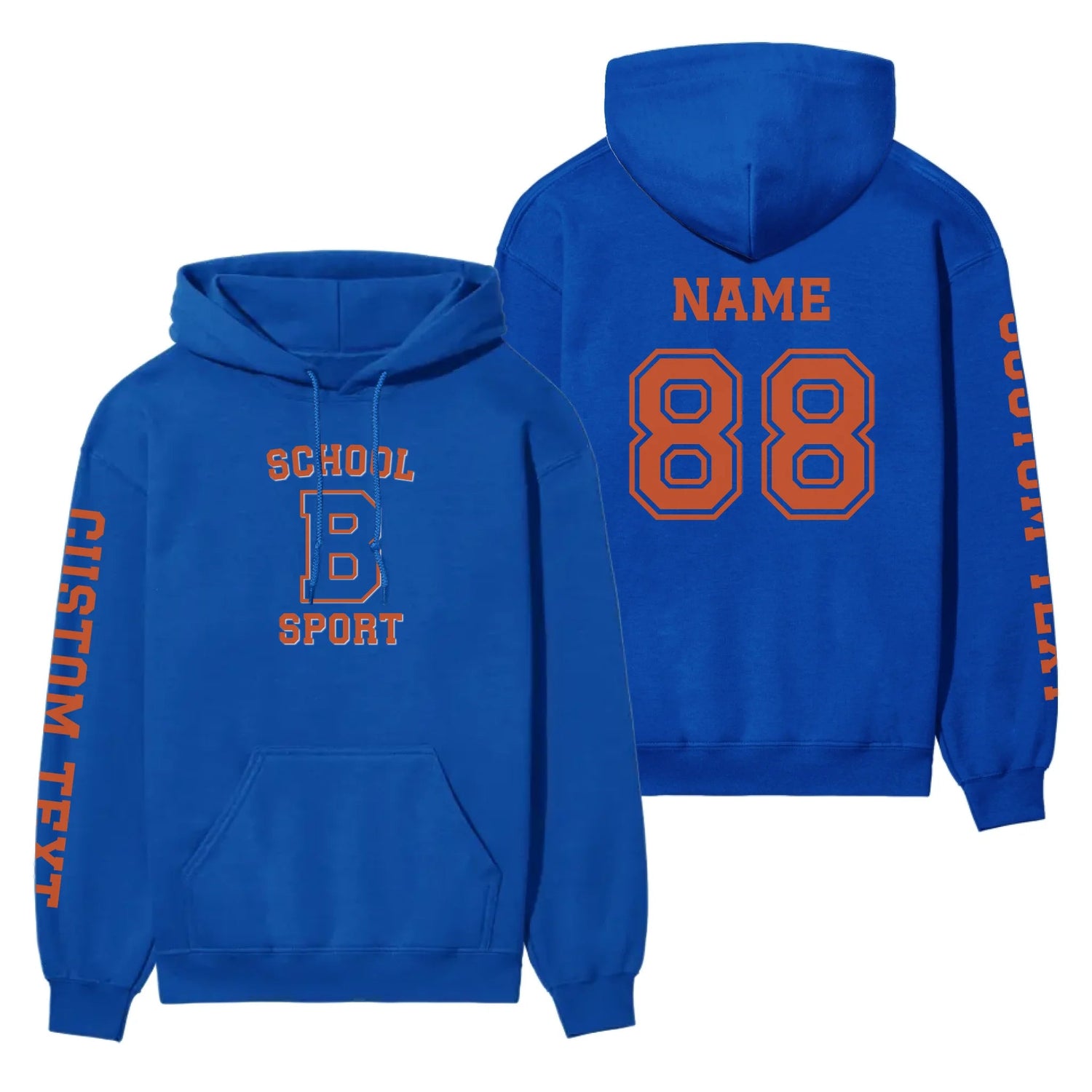 Custom School Spirit on a Hoodie With School, Initial & Sport Name With Collegiate Letter Design on a Hoodie