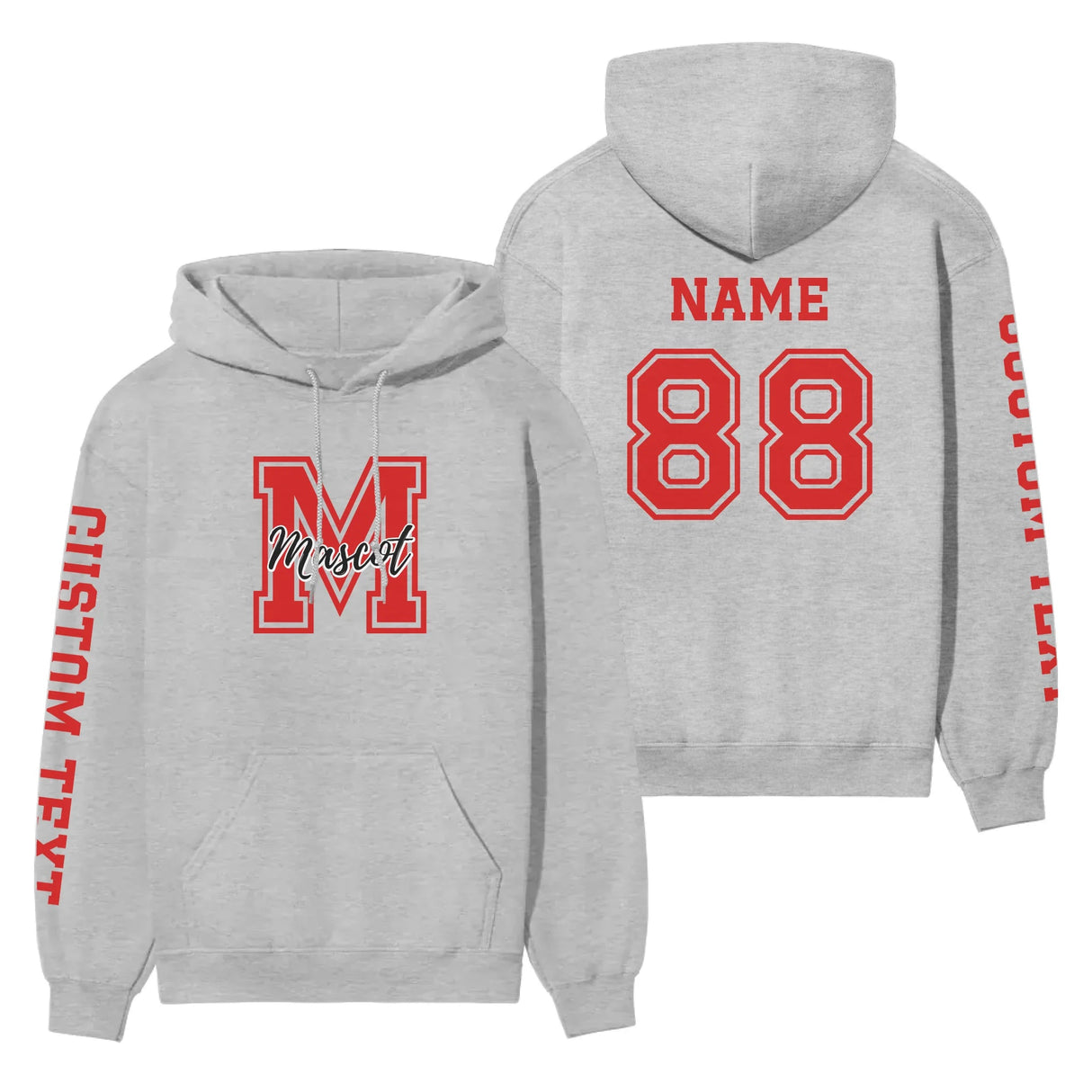Custom School Mascot on a Hoodie With Large Initial and Mascot Name on a Hoodie
