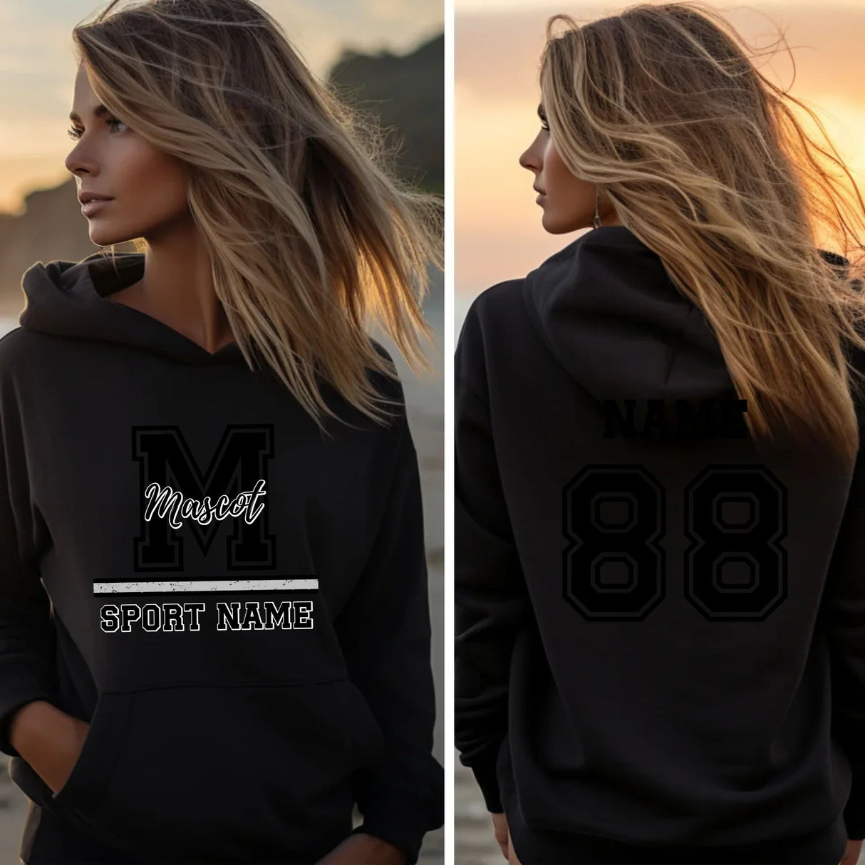 Custom School Mascot on a Hoodie With Large Initial, Mascot & Sport Name on a Hoodie