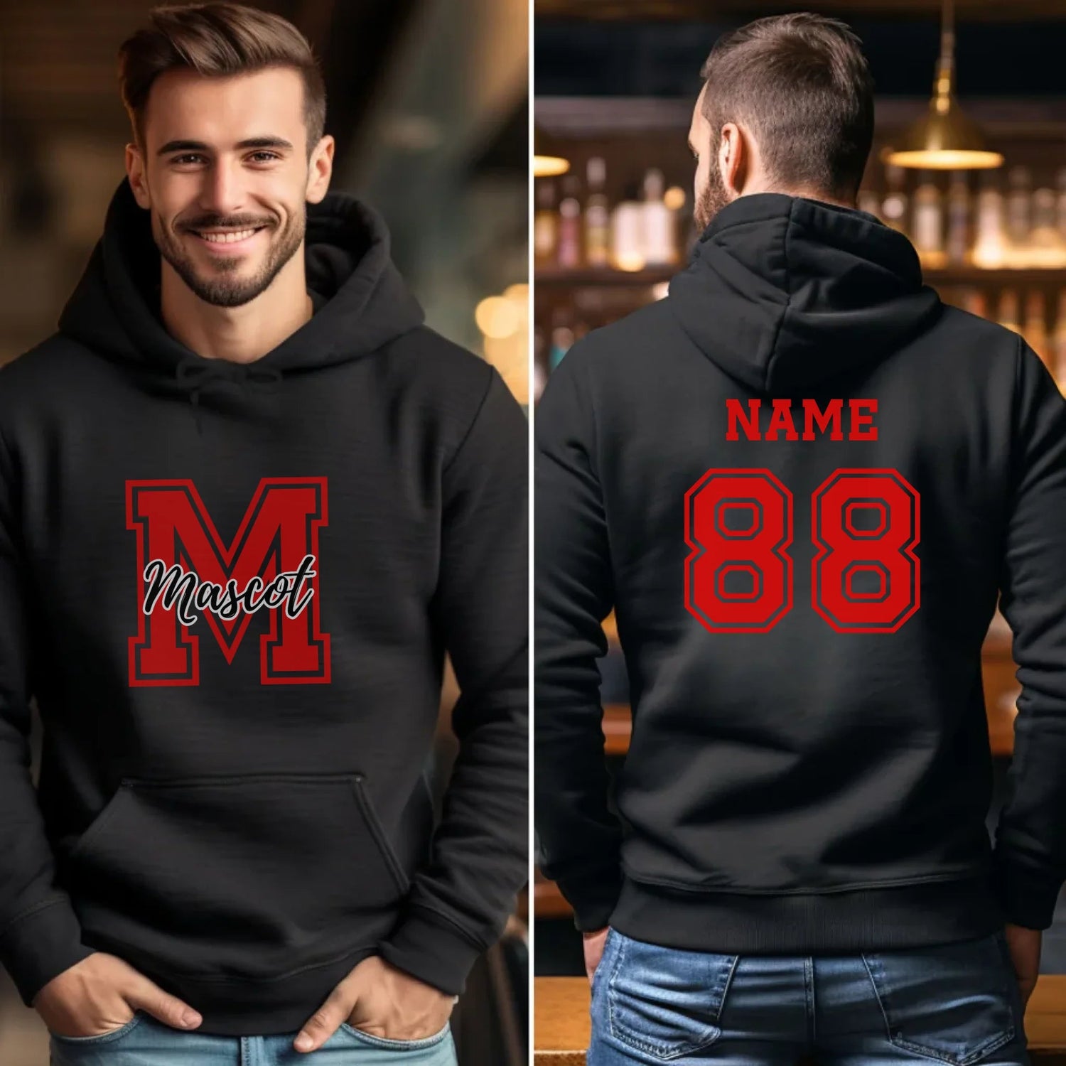 Custom School Mascot on a Hoodie With Large Initial and Mascot Name on a Hoodie