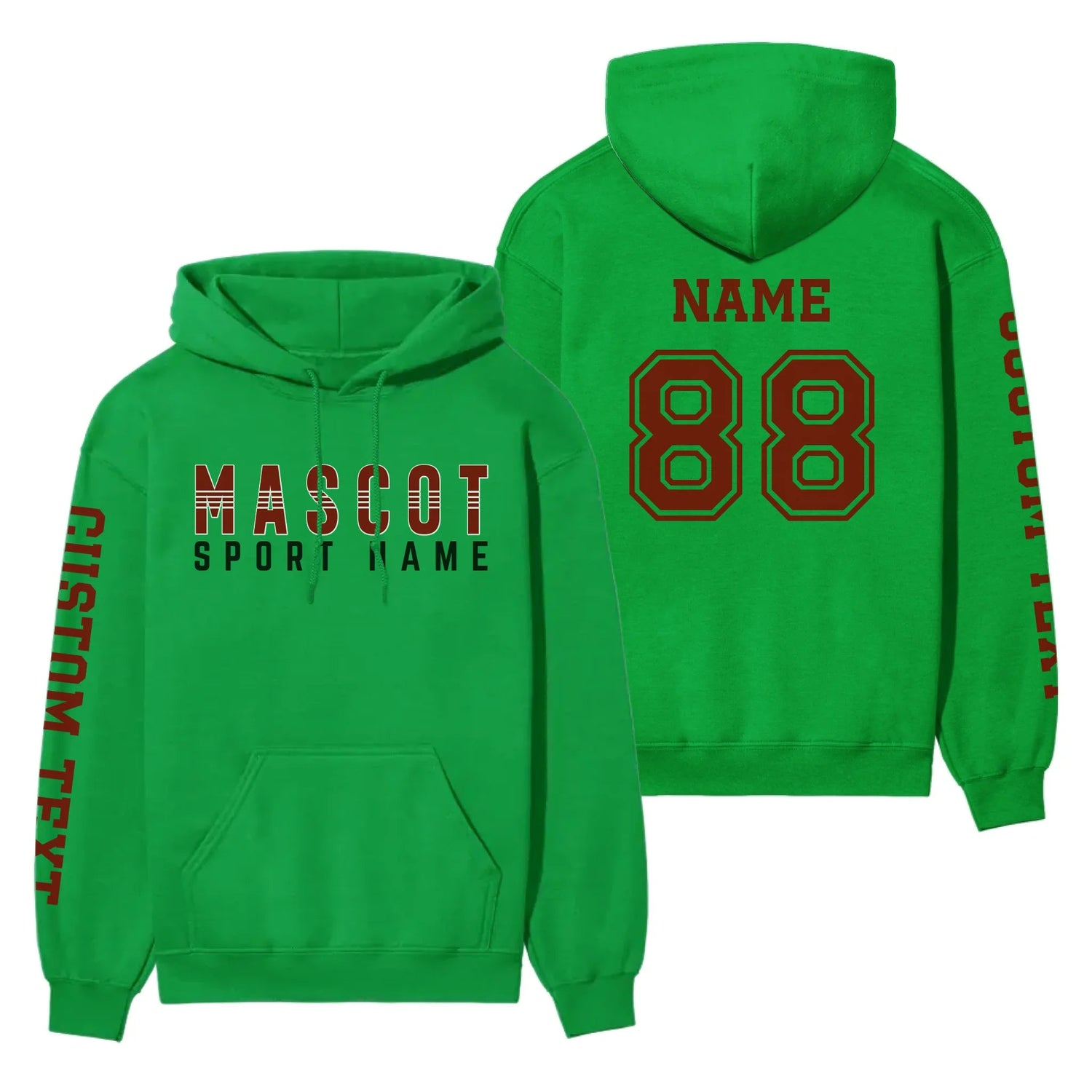 Custom School Spirit on a Hoodie With Mascot and Sport With Striped Text Design on a Hoodie