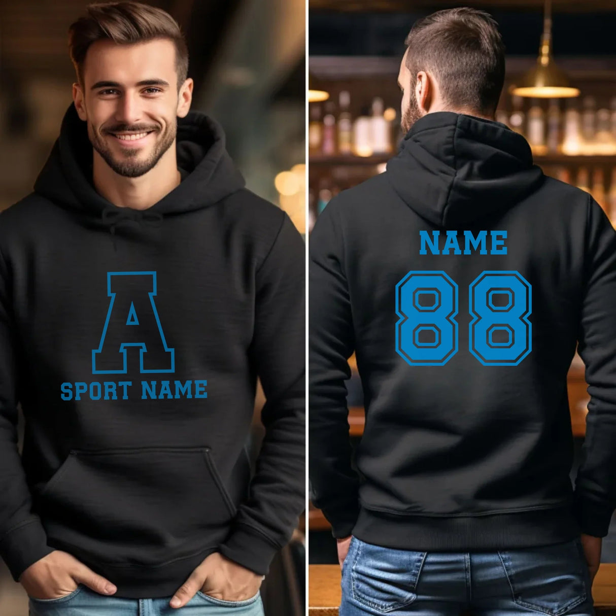 Custom School Spirit on a Hoodie With Initial & Sport With Classic Letter Block Design on a Hoodie
