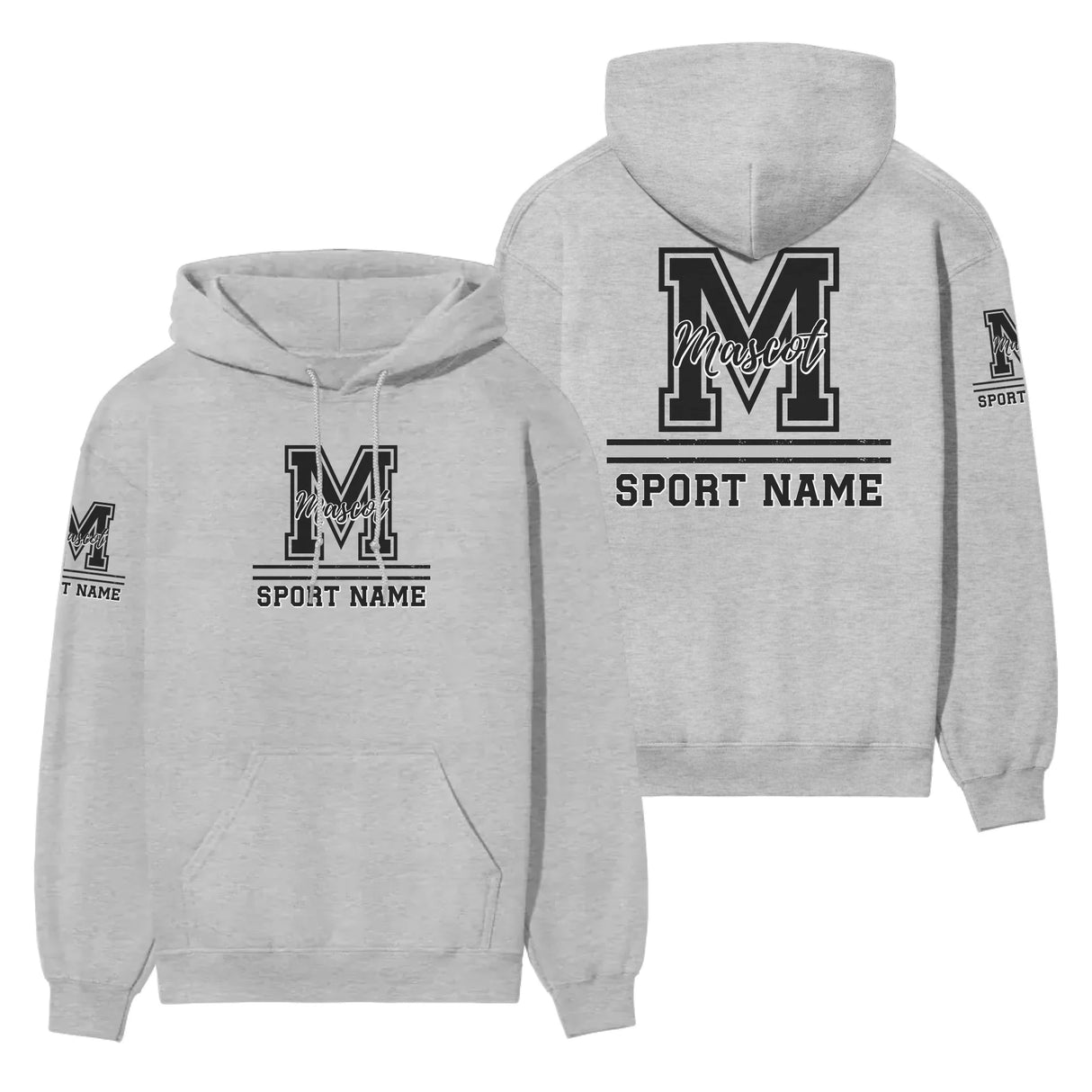 Custom School Mascot on a Hoodie With Large Initial, Mascot & Sport Name on a Hoodie