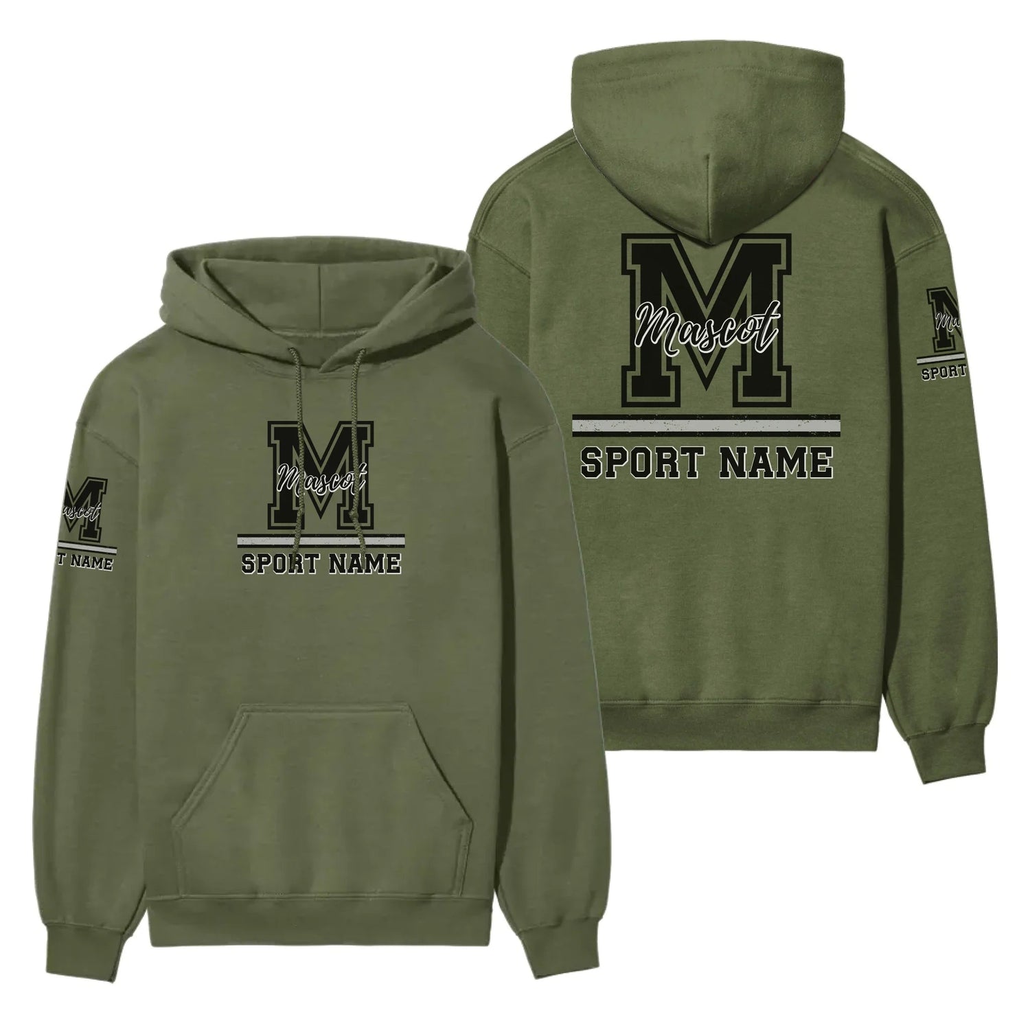Custom School Mascot on a Hoodie With Large Initial, Mascot & Sport Name on a Hoodie