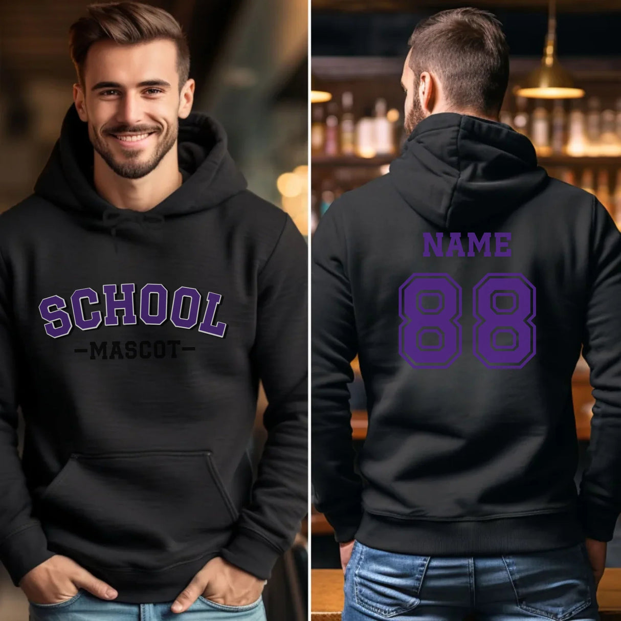 Custom School Spirit on a Hoodie With School and Mascot Name With Classic Arch Design on a Hoodie