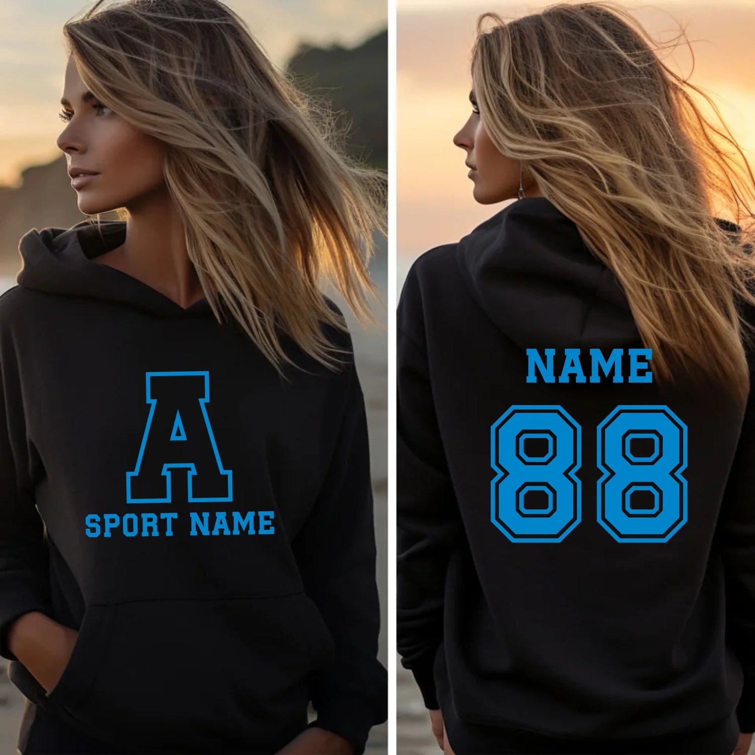 Custom School Spirit on a Hoodie With Initial & Sport With Classic Letter Block Design on a Hoodie