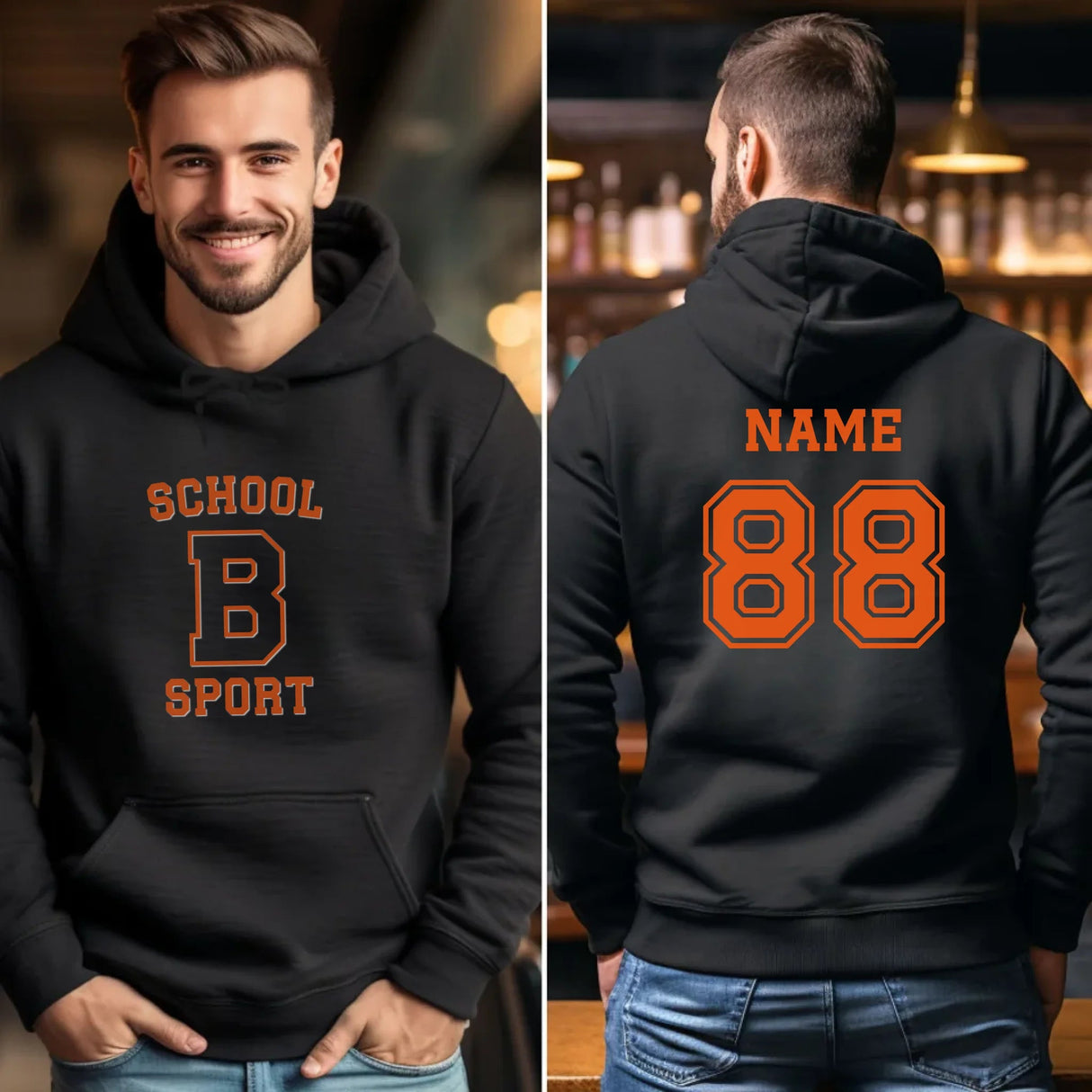 Custom School Spirit on a Hoodie With School, Initial & Sport Name With Collegiate Letter Design on a Hoodie
