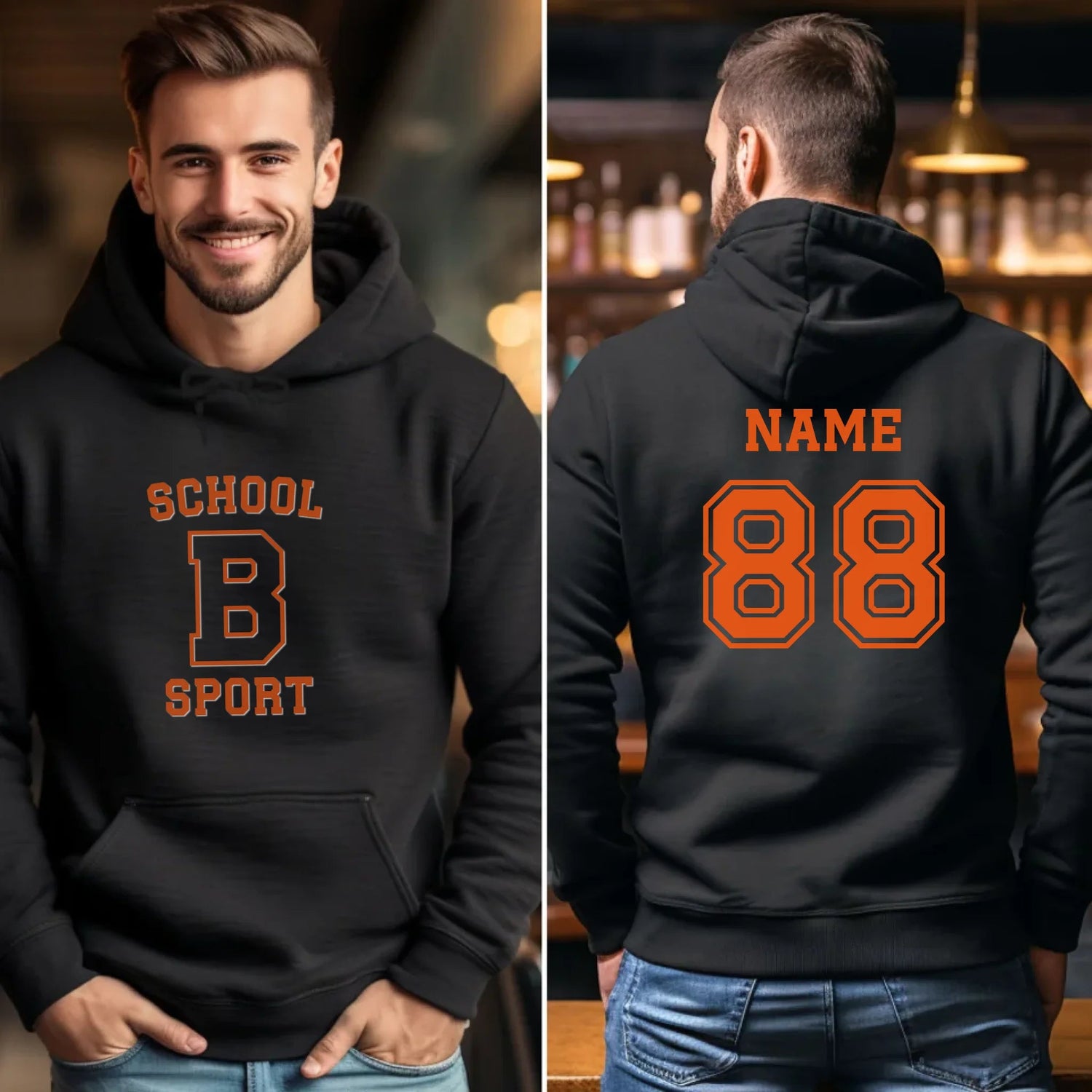 Custom School Spirit on a Hoodie With School, Initial & Sport Name With Collegiate Letter Design on a Hoodie