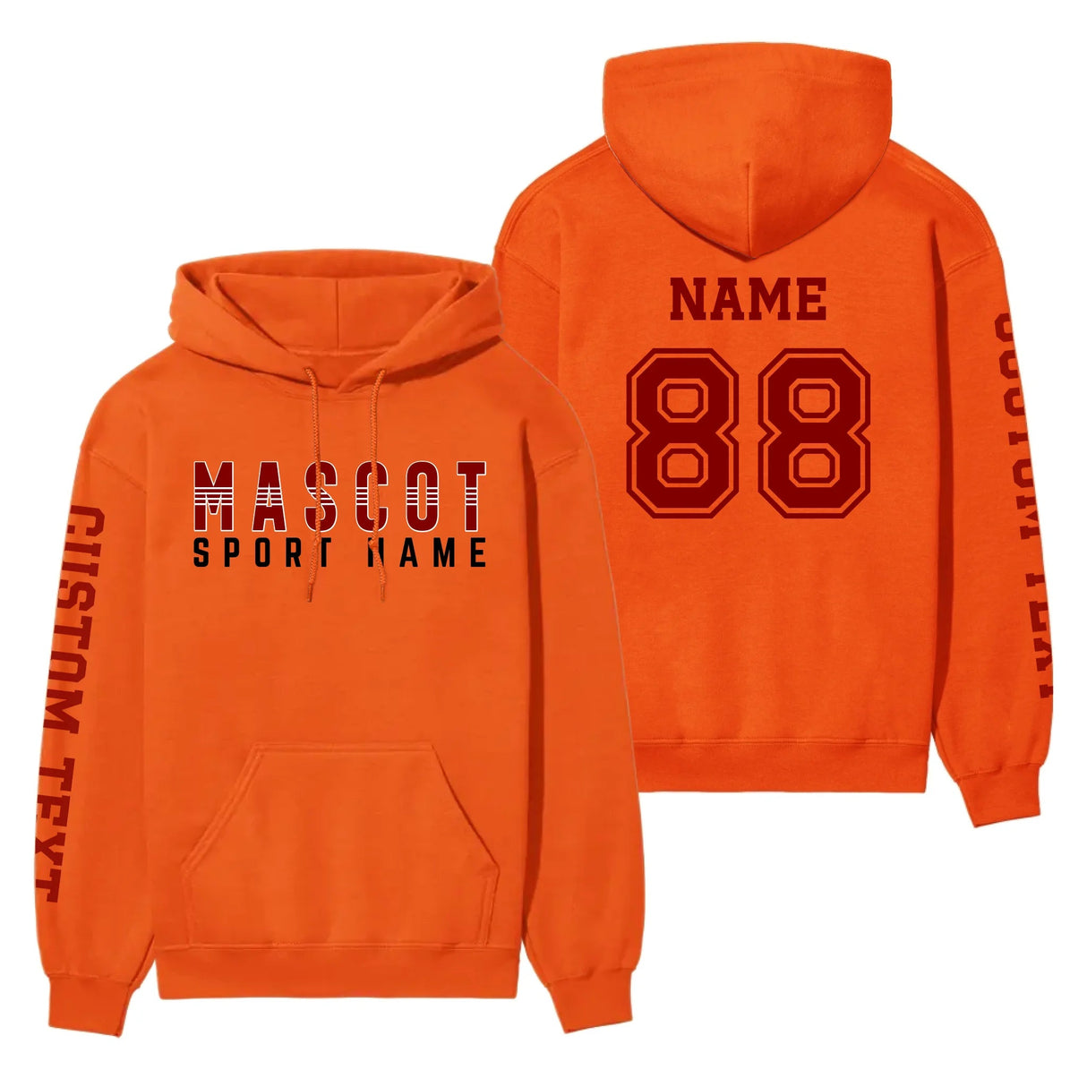 Custom School Spirit on a Hoodie With Mascot and Sport With Striped Text Design on a Hoodie