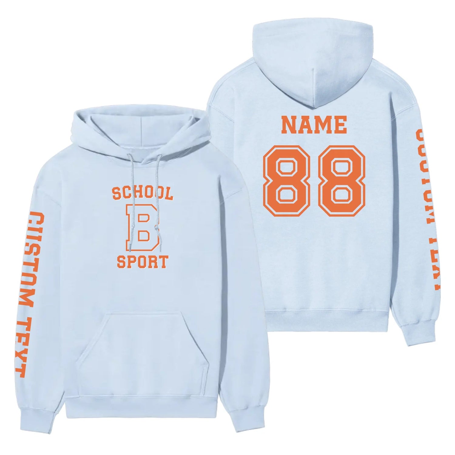 Custom School Spirit on a Hoodie With School, Initial & Sport Name With Collegiate Letter Design on a Hoodie