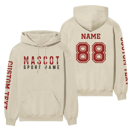 Custom School Spirit on a Hoodie With Mascot and Sport With Striped Text Design on a Hoodie