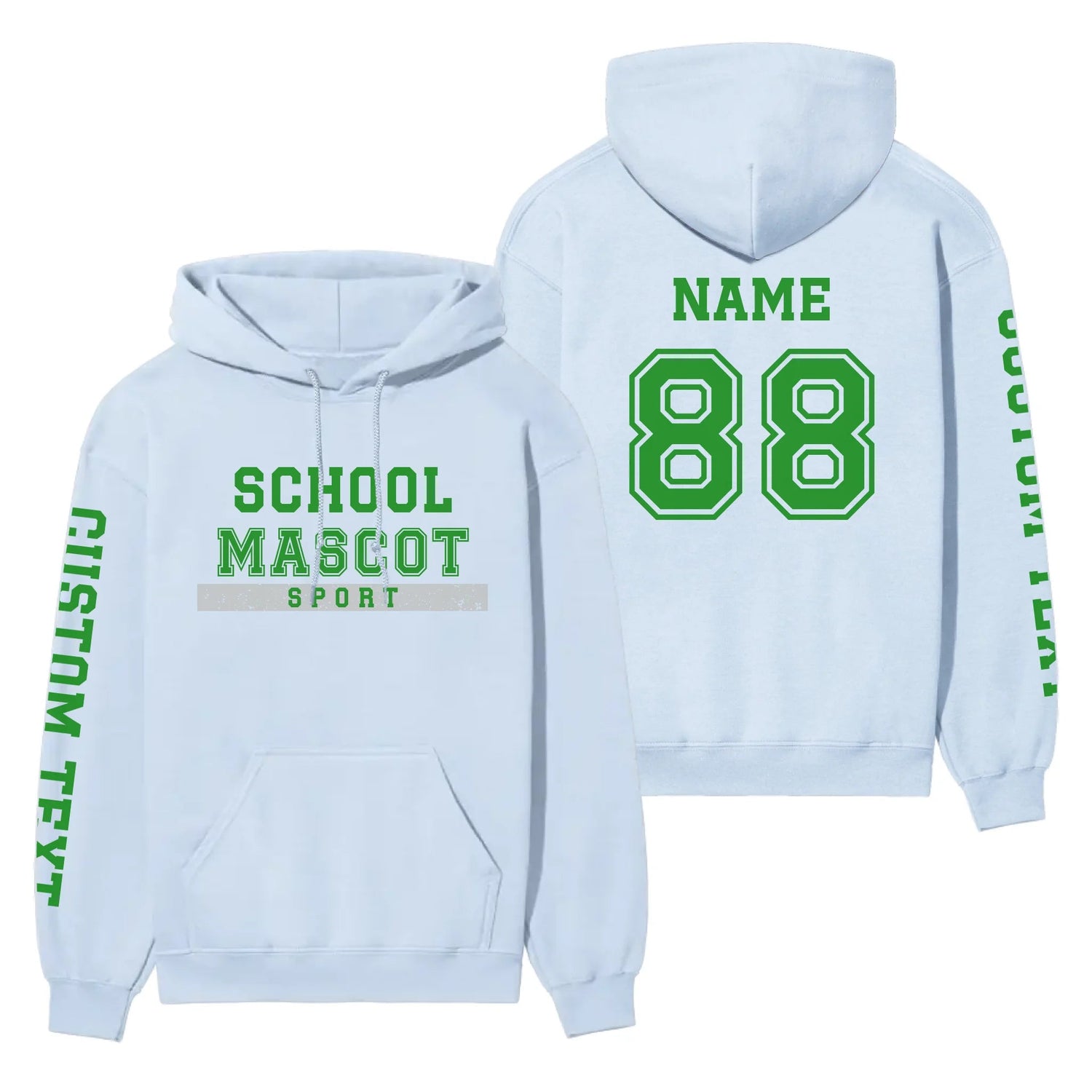 Custom School Spirit on a Hoodie With Mascot & Sport Name With Bold Varsity Design on a Hoodie