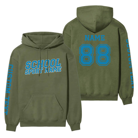 Custom School Spirit on a Hoodie With School and Mascot Name With Slanted Block Varsity Design on a Hoodie