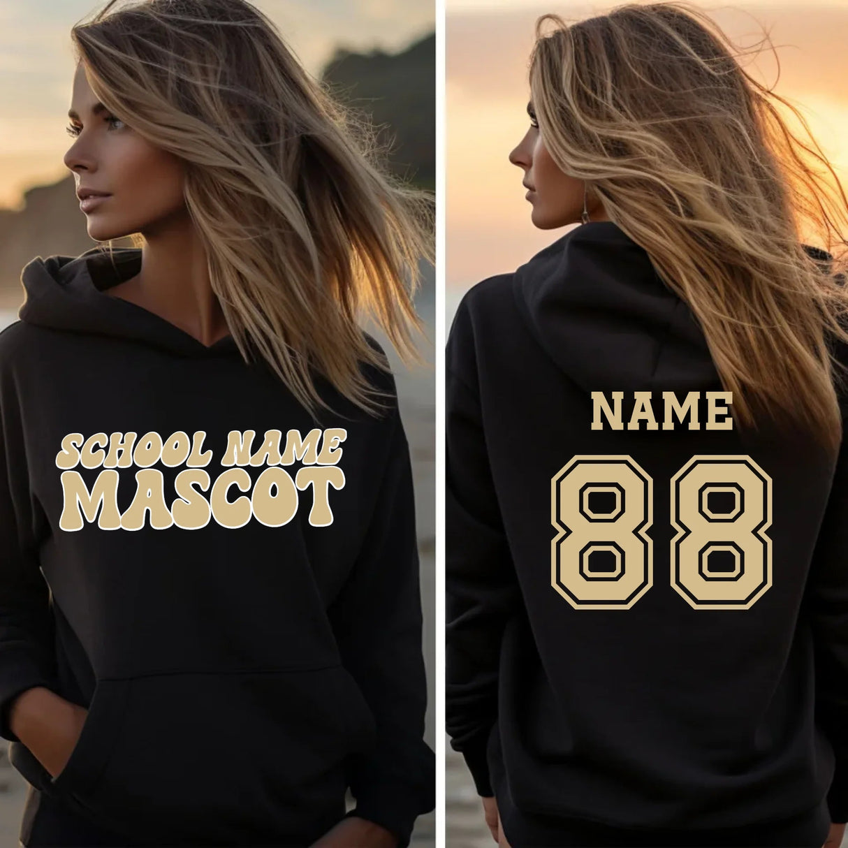 Custom School Spirit on a Hoodie With School and Mascot Name With Retro Design on a Hoodie