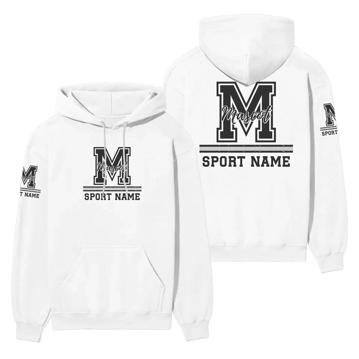 Custom School Mascot on a Hoodie With Large Initial, Mascot & Sport Name on a Hoodie