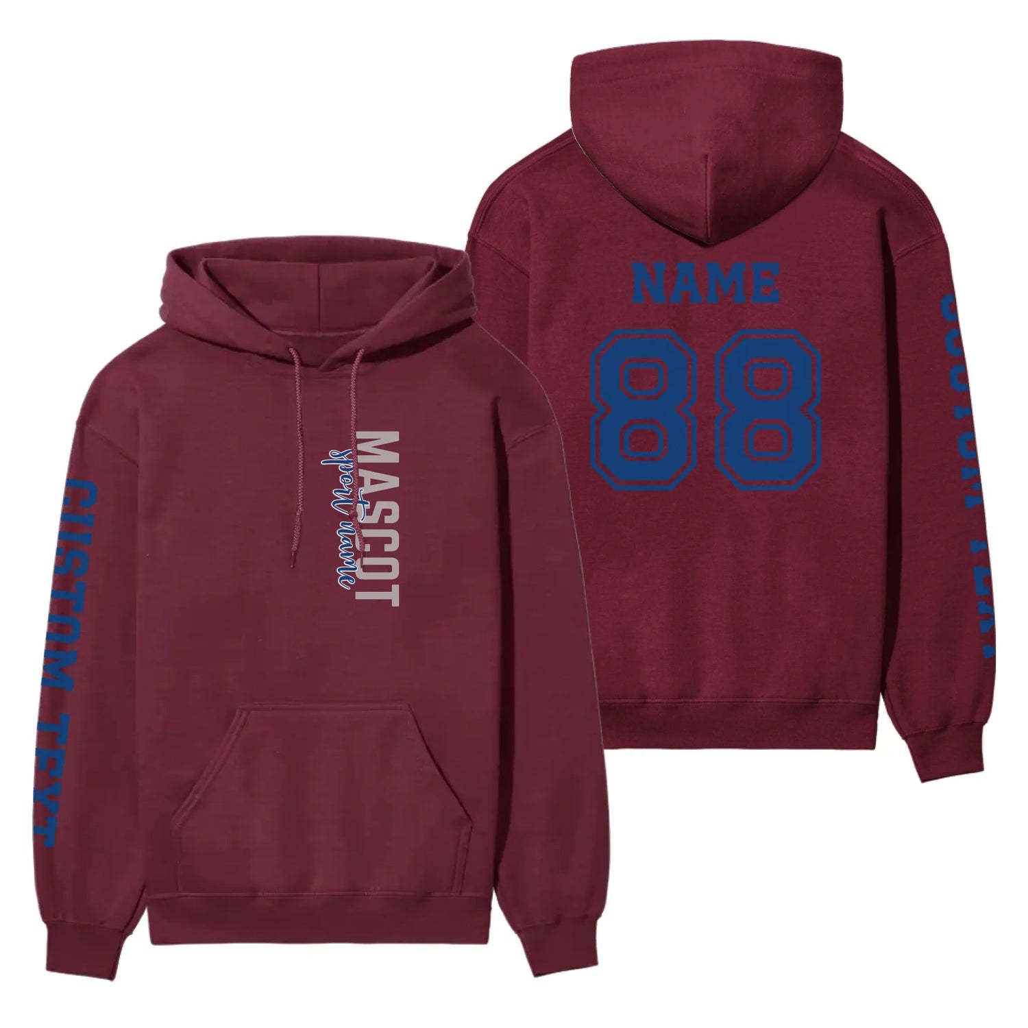 Custom School Spirit on a Hoodie With Mascot & Sport Name With Modern Vertical Design on a Hoodie