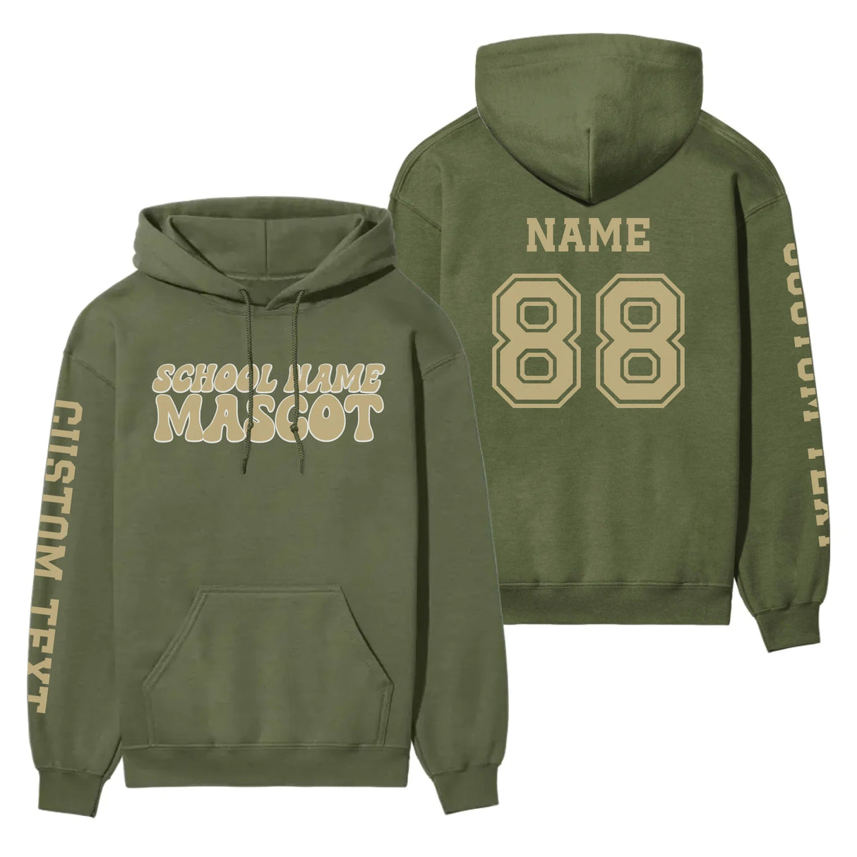 Custom School Spirit on a Hoodie With School and Mascot Name With Retro Design on a Hoodie