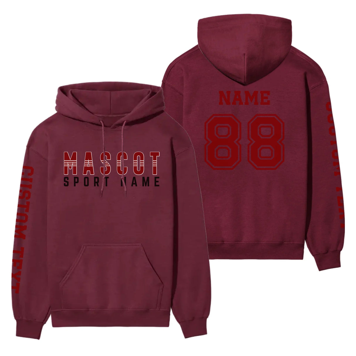 Custom School Spirit on a Hoodie With Mascot and Sport With Striped Text Design on a Hoodie