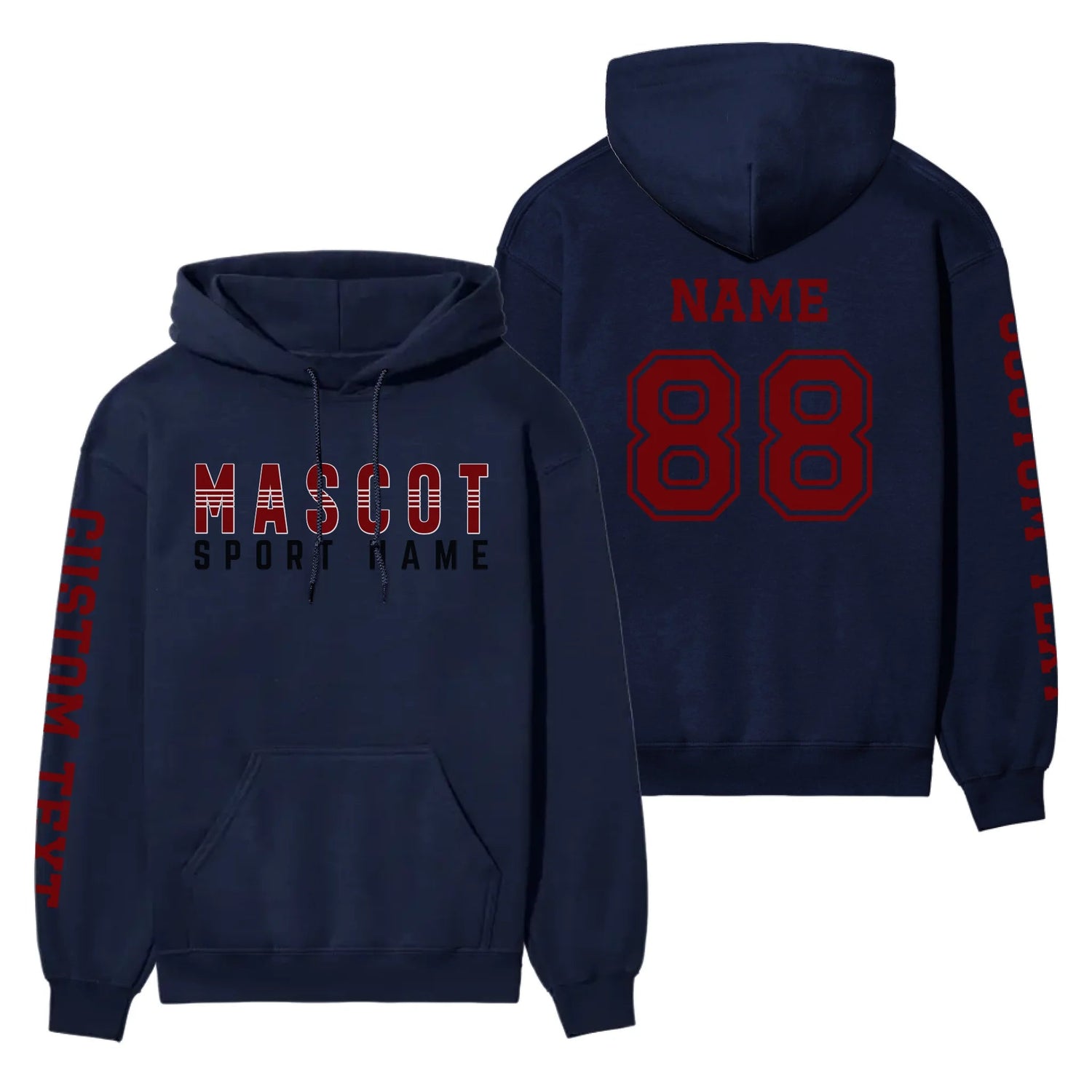 Custom School Spirit on a Hoodie With Mascot and Sport With Striped Text Design on a Hoodie