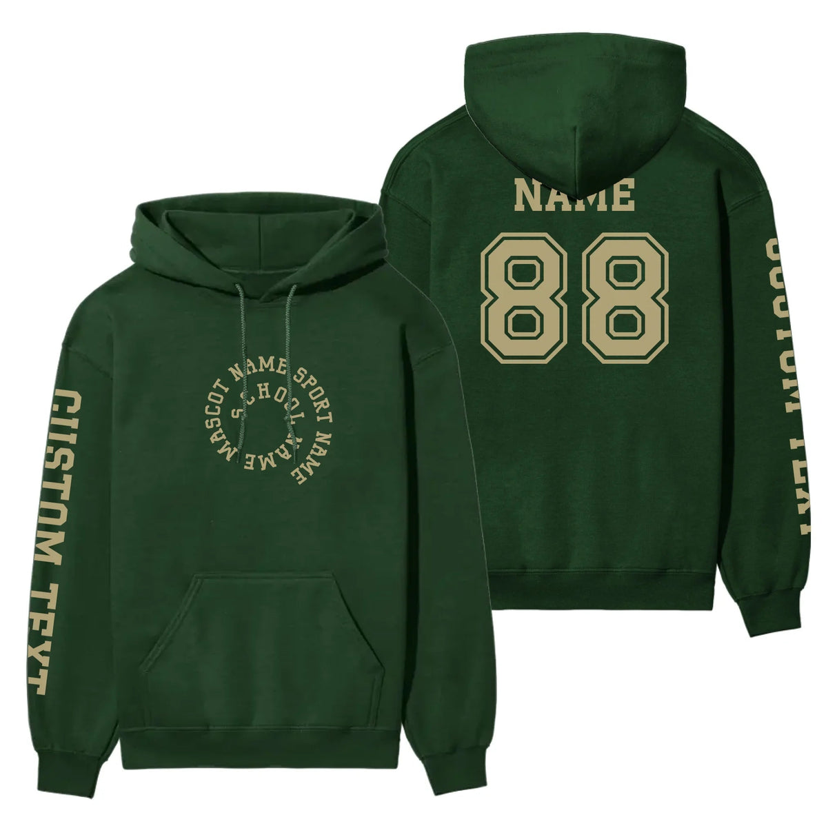 Custom School Spirit on a Hoodie With Spiral Text Design on a Hoodie