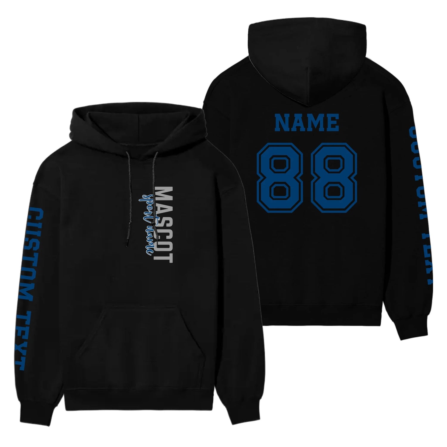Custom School Spirit on a Hoodie With Mascot & Sport Name With Modern Vertical Design on a Hoodie