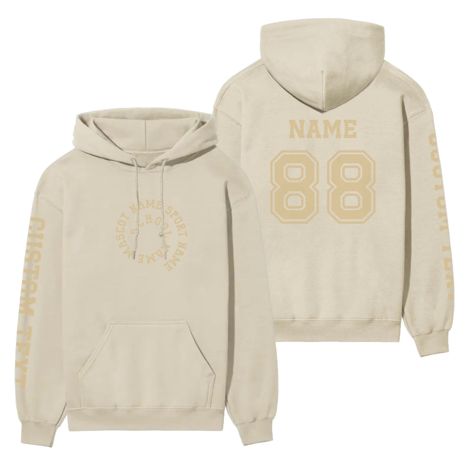 Custom School Spirit on a Hoodie With Spiral Text Design on a Hoodie