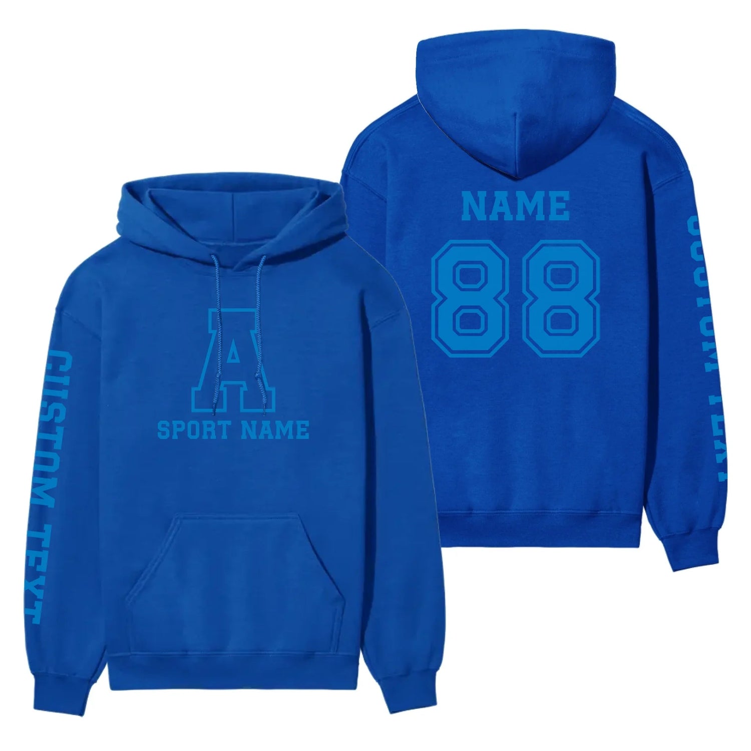 Custom School Spirit on a Hoodie With Initial & Sport With Classic Letter Block Design on a Hoodie