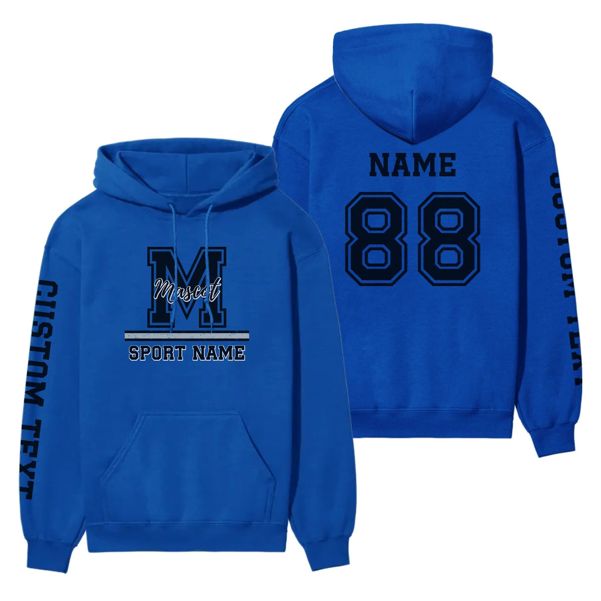 Custom School Mascot on a Hoodie With Large Initial, Mascot & Sport Name on a Hoodie